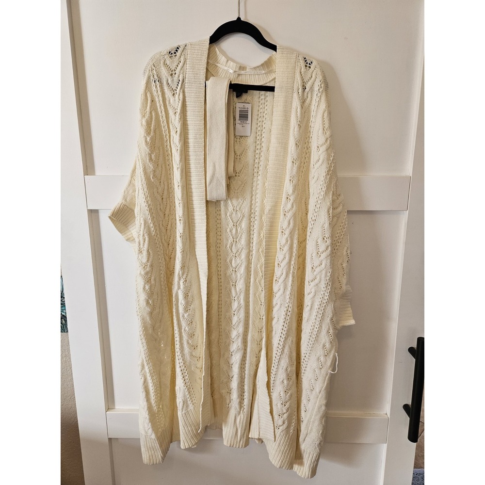 NWT Torrid Cream Ivory Belted Dolman Vest Knit Cotton Blend Sweater Plus Sz. 5/6